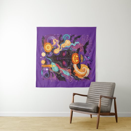 Mystical Halloween Witch and Pumpkin Wandkleed (In Situ (horizontaal))