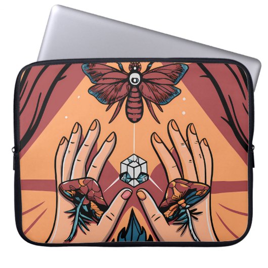 Mystical Hands Offering Fungi to Moth Spirit Laptop Sleeve (Voorkant)