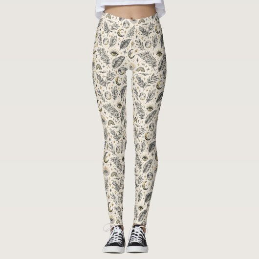 Mystical Hemelse Maan Sterren Patroon Leggings (Voorkant)