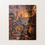 Mystical Istanbul Sunset Black Cat Balcony View Legpuzzel<br><div class="desc">Step into the magical atmosphere of Istanbul at sunset. This artistic design captures a peaceful moment in the historic streets where a mysterious black cat gazes upward while a woman leans from her balcony under the golden evening sky. In the background, the majestic mosque domes, the iconic Galata Tower, and...</div>