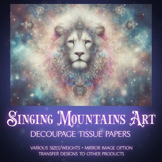 Mystical Jeweled Lion and Stars Decoupage Tissuepapier