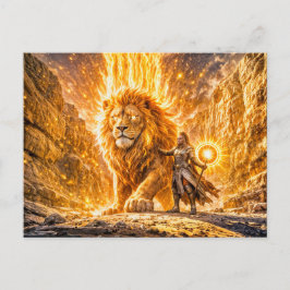 Mystical Leo Zodiac in Fiery Fantasy Scene Briefkaart