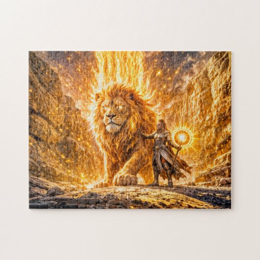 Mystical Leo Zodiac in Fiery Fantasy Scene Legpuzzel (Horizontaal)