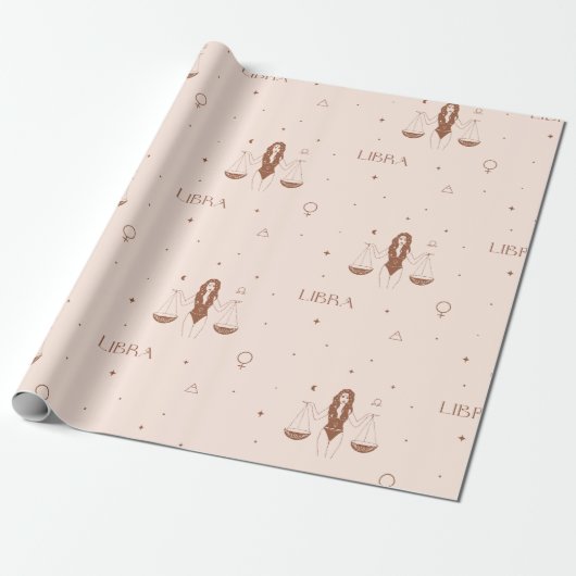 Mystical Libra Zodiac Pattern in Pink and Brown Cadeaupapier (Uitgerold)