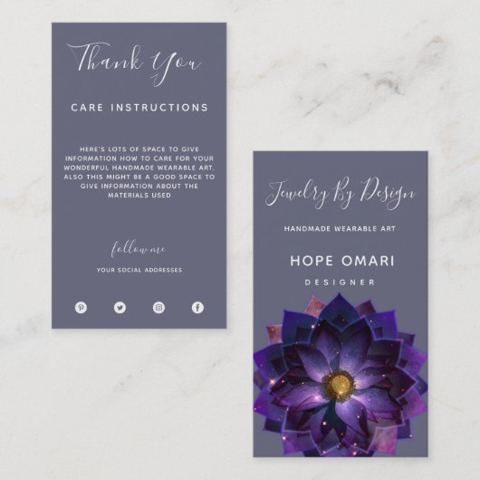 Mystical Lotus flower Mandala Zorginstructies Visitekaartje (Voorkant / Achterkant)