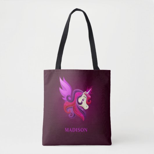 Mystical Magenta Unicorn Persoonlijke naam Tote Bag (Voorkant)