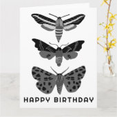Mystical Magical Moths Black White HAPPY BIRTHDAY Kaart (Gele Bloem)
