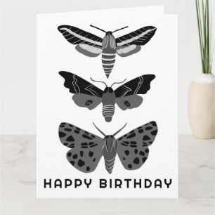 Mystical Magical Moths Black White HAPPY BIRTHDAY Kaart