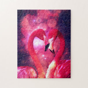 Mystical Majestic Galaxy Flamingos in Love Legpuzzel
