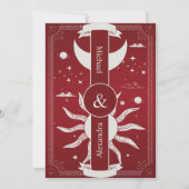 Mystical Marsala en Silver Sun Moon Wedding Save The Date (Achterkant)