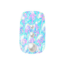Mystical Mermaid Aqua Pearls en Glitter Nail Art