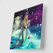 Mystical Mermaid Ocean Waves Moon Beach Fantasy Vierkante Klok (Hoek)