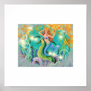 Mystical Mermaid on Seahorse Art print