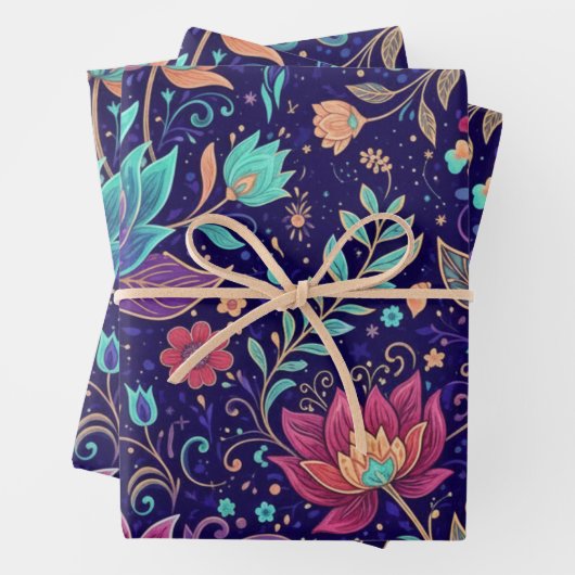 Mystical Midnight Garden Lotus and Moon Inpakpapier Vel (In situ)
