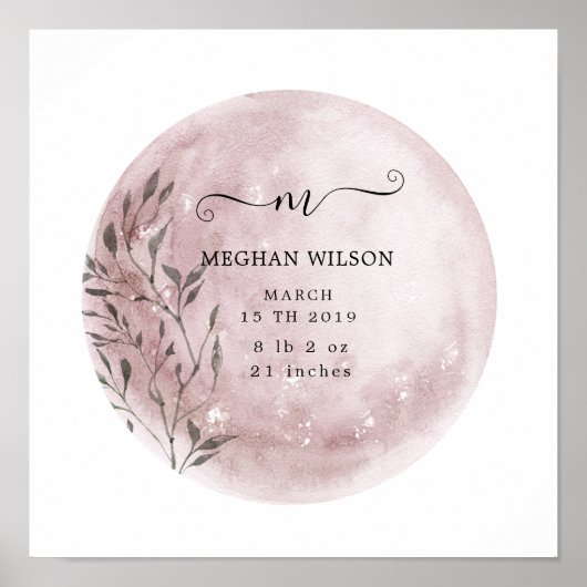 mystical moon blush roze Baby Birth Poster (Voorkant)