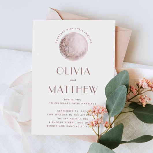 Mystical Moon | Blush Roze Celestial QR Bruiloft Kaart