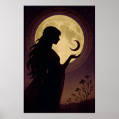 Mystical Moon Goddess, Celestial Woman Silhouette Poster (Voorkant)