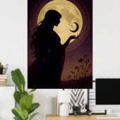 Mystical Moon Goddess, Celestial Woman Silhouette Poster (Thuiskantoor)