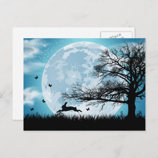 Mystical Moon met Rabbit Silhouette Briefkaart (Voorkant / Achterkant)