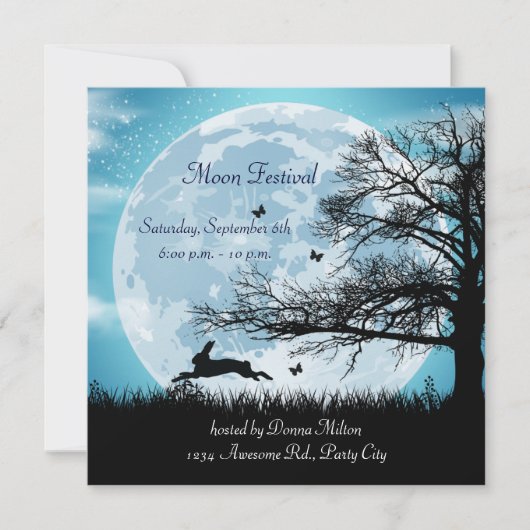 Mystical Moon met Rabbit Silhouette Invitation Kaart (Voorkant)