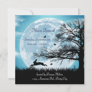 Mystical Moon met Rabbit Silhouette Invitation Kaart