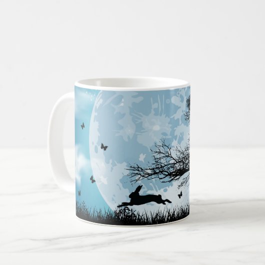 Mystical Moon met Rabbit Silhouette Koffiemok (Voorkant links)