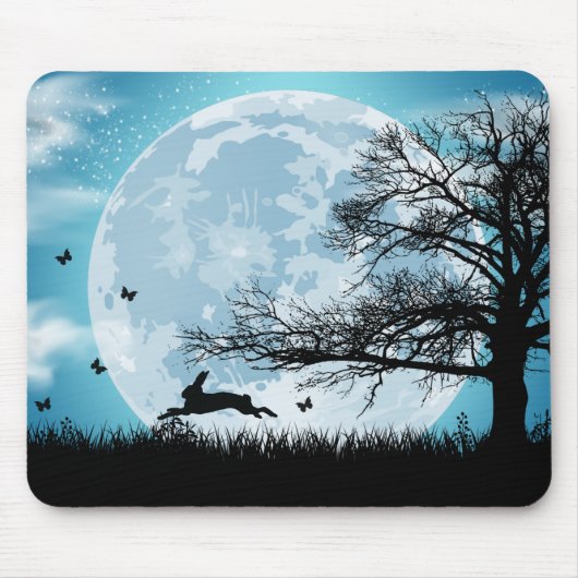 Mystical Moon met Rabbit Silhouette Muismat (Voorkant)