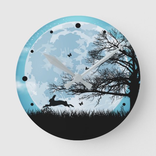 Mystical Moon met Rabbit Silhouette Ronde Klok (Voorkant)