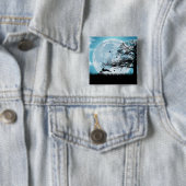 Mystical Moon met Rabbit Silhouette Vierkante Button 5,1 Cm (In situ)