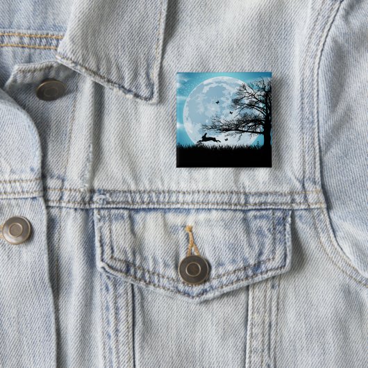 Mystical Moon met Rabbit Silhouette Vierkante Button 5,1 Cm (In situ)