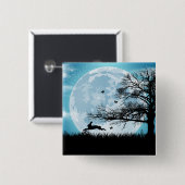 Mystical Moon met Rabbit Silhouette Vierkante Button 5,1 Cm (Voorkant /achterkant)