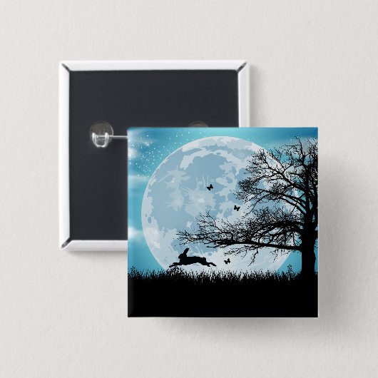 Mystical Moon met Rabbit Silhouette Vierkante Button 5,1 Cm (Voorkant /achterkant)