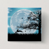 Mystical Moon met Rabbit Silhouette Vierkante Button 5,1 Cm (Voorkant)