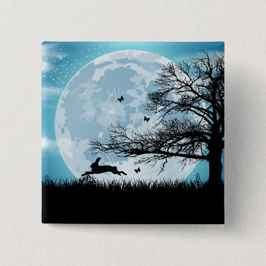Mystical Moon met Rabbit Silhouette Vierkante Button 5,1 Cm (Voorkant)