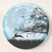 Mystical Moon met Rabbit Silhouette Zandsteen Onderzetter (Voorkant)
