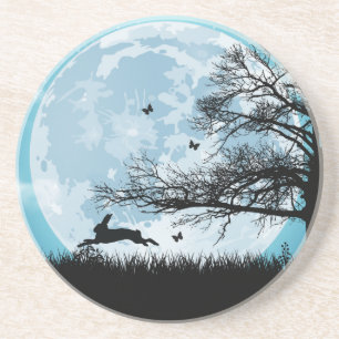 Mystical Moon met Rabbit Silhouette Zandsteen Onderzetter