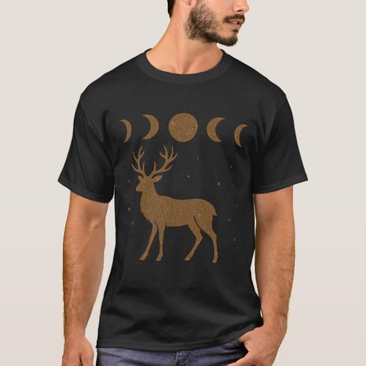 Mystical Moon Phase Pagan Stag Unisex T-shirt (Voorkant)