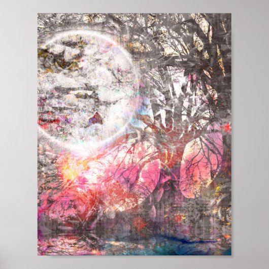 Mystical Moon Tree Fantasy Landscape Art Print (Voorkant)