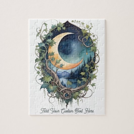 Mystical Moon & Vines Night Sky Custom Text Legpuzzel (Verticaal)