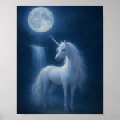 Mystical Moonlight Unicorn & Waterfall Fantasy Art Poster (Voorkant)