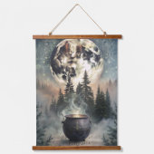 Mystical Moonlit Forest Cauldron -Witchy Magic Art Hangend Wandkleed (Voorkant)