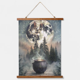 Mystical Moonlit Forest Cauldron -Witchy Magic Art Hangend Wandkleed