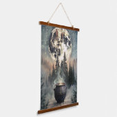 Mystical Moonlit Forest Cauldron -Witchy Magic Art Hangend Wandkleed (Gebogen)
