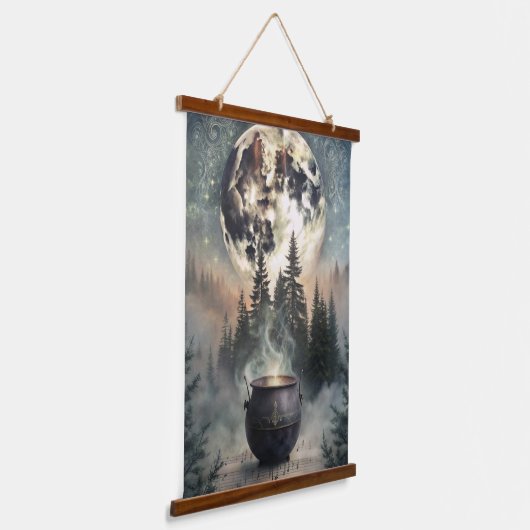 Mystical Moonlit Forest Cauldron -Witchy Magic Art Hangend Wandkleed (Gebogen)