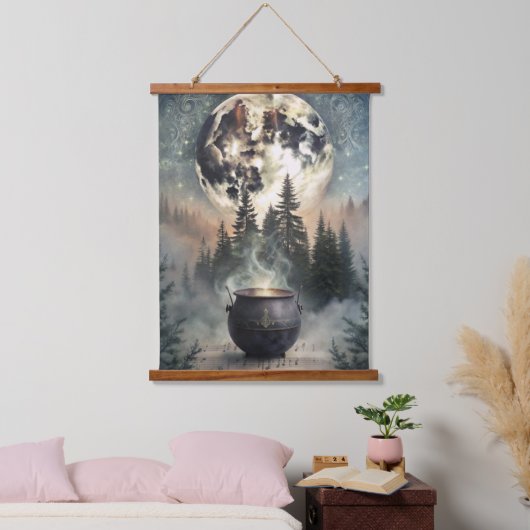 Mystical Moonlit Forest Cauldron -Witchy Magic Art Hangend Wandkleed (Slaapkamer)