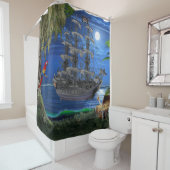 Mystical Moonlit Pirate Ship Douchegordijn (In situ)