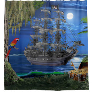 Mystical Moonlit Pirate Ship Douchegordijn