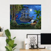 Mystical Moonlit Pirate Ship Poster (Thuiskantoor)