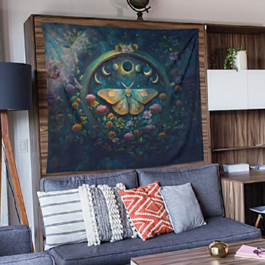 Mystical Moth and Moon Phases Portal Art LARGE Wandkleed
