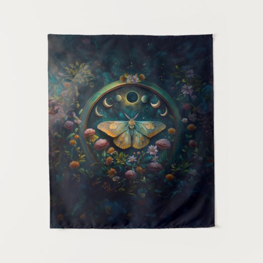 Mystical Moth and Moon Phases Portal Art Wandkleed (Voorkant)